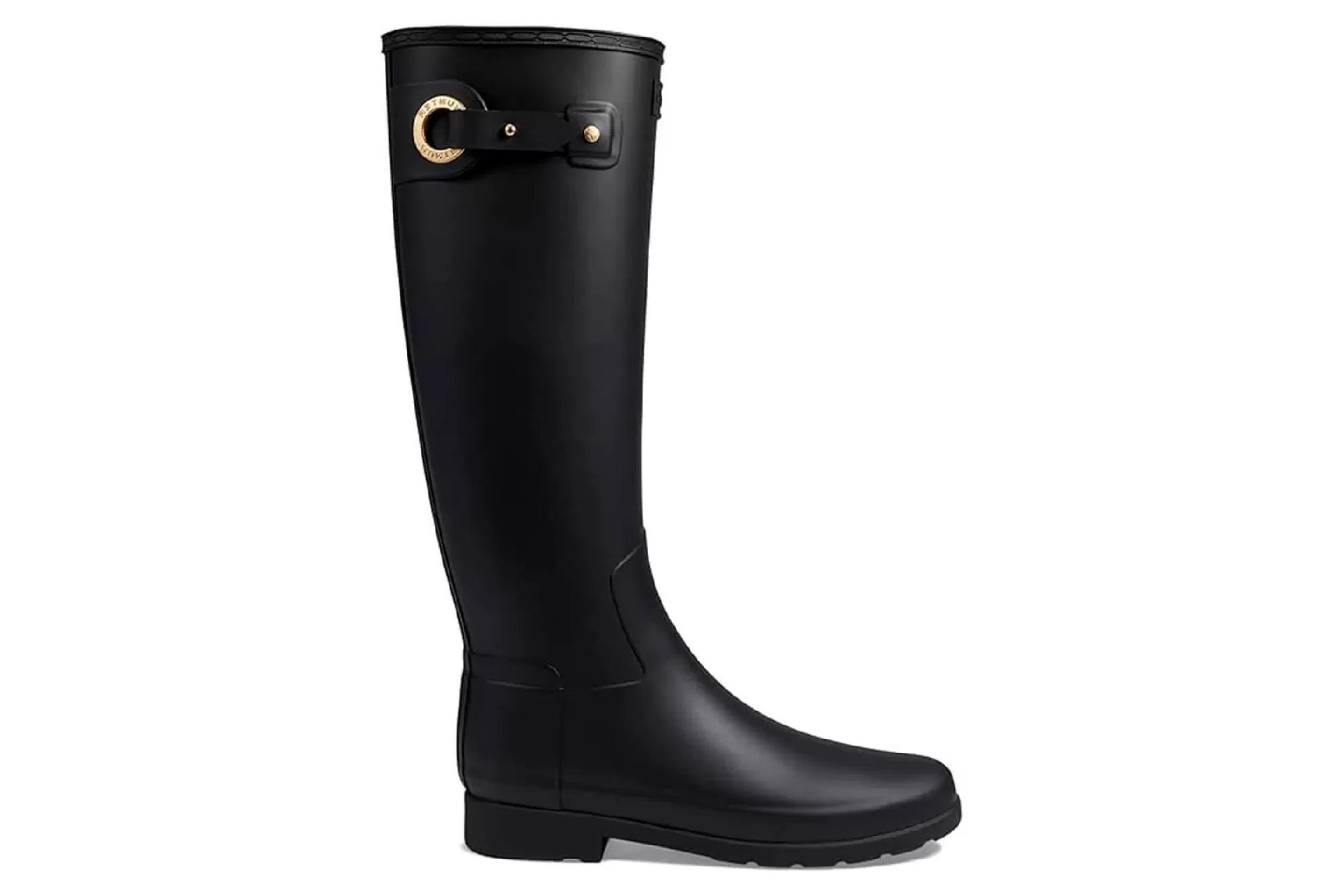 Rain Boots-Hunter Rain Boots Refined Tall Gears On Eyelet Buckle Black